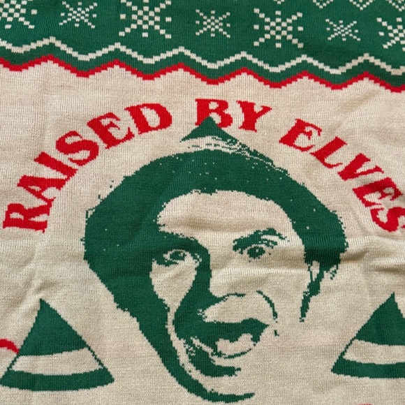 NWT Bioworld ELF Raised By Elves Ugly Christmas Sweater Knit Pullover, Large - Picture 2 of 8